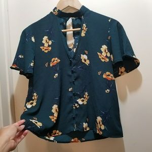 Flowery Teal Blouse